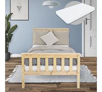ML-Design Letto Singolo in Legno di Pino Massiccio 90 x 200 cm Colore Naturale, con Telaio Rete a Doghe Testiera e Pediera, Lettino per Ragazzi, Giroletto con Materasso da 16 cm in Schiuma Fredda