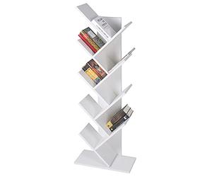 ML DESIGN Libreria con 8 Livelli a Forma di Albero in Legno 50 x 25 x 140 cm Bianco Robusto e Resistente ai Graffi Scaffale da Pavimento per Libri Mensola a Piantana per Soggiorno Ufficio Studio