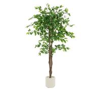 ML Design - Pianta artificiale Ficus, 150 cm, piante artificiali grandi come vere, finte da interno con tronco in legno naturale, per interni ed esterni, facile da pulire, per soggiorno e ufficio