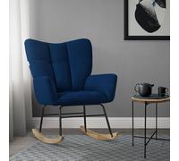 ML-Design Poltrona a Dondolo per Salotto Sedia Confortevole Blu Scuro Imbottita Poltroncina da Soggiorno con Braccioli e Schienale Alto Rilassante Base in Legno Massiccio Arredamento Casa