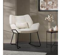 ML-Design Poltrona Relax da Lettura per Salotto Poltroncina per Soggiorno | Poltrona Lounge con Cuscino Lombare Sedia Imbottita in Lino per Camera da Letto Beige con Struttura in Acciaio Portata 120 Kg