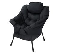 ML-Design Poltrona Relax da Salotto per Lettura Poltroncina Camera da Letto | Poltrona Moderna Nera Imbottita con Poggiatesta, Tasca Laterale e Struttura in Metallo per Soggiorno, Ufficio o Cucina