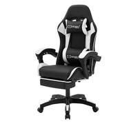 ML-Design Sedia da Gaming Ergonomica in Similpelle Bianco, Poggiapiedi, Braccioli, Poggiatesta, Cuscino Lombare, Stile Racing, Poltrona da Gioco Girevole e Regolabile, Ideale per Scrivania o Ufficio