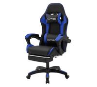 ML-Design Sedia da Gaming Ergonomica in Similpelle Blu, con Poggiapiedi, Braccioli, Poggiatesta e Cuscino Lombare, Stile Racing, Poltrona da Gioco Girevole e Regolabile, Ideale per Scrivania o Ufficio