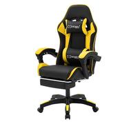 ML-Design Sedia da Gaming Ergonomica in Similpelle Giallo, Poggiapiedi, Braccioli, Poggiatesta, Cuscino Lombare, Stile Racing, Poltrona da Gioco Girevole e Regolabile, Ideale per Scrivania o Ufficio