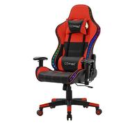 ML-Design Sedia da Gaming Illuminazione LED RGB e Altoparlanti Bluetooth e Cuscino Lombare Ecopelle Rosso Poltrona Ufficio Ergonomica Confortevole Braccioli Poggiatesta Altezza Regolabile Reclinabile