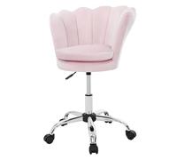 ML-Design Sedia da Scrivania per Bambini in Velluto Rosa Chiaro con Schienale a Conchiglia Struttura in Metallo Poltroncina Regolabile in Altezza e Girevole Ideale come Poltrona da Trucco o Toeletta