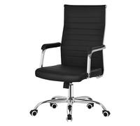 ML-Design Sedia da Ufficio Ergonomica Nero, in Similpelle, Regolabile in Altezza con Braccioli, Struttura in Acciaio Cromato, Funzione Oscillante, Poltrona Girevole da Scrivania, Poltroncina da PC