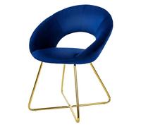 ML-Design Sedia per Sala da Pranzo in Velluto Blu con Schienale Rotondo Poltroncina Imbottita da Cucina Salotto con Gambe in Metallo Oro Seduta Ergonomica Confortevole per Soggiorno 64x53x77 cm