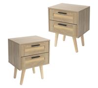 ML-Design Set 2 Comodini con 1 Cassetto 40x50,5x30 cm Rovere e Rattan Gambe in Legno Massiccio Stile Naturale per Camera da Letto Tavolino Salotto Pratico Spazio di Archiviazione Design Elegante