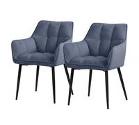 ML-Design Set 2 Sedie per Sala da Pranzo 63x57x90 cm Imbottitura in Spugna Blu con Schienale e Braccioli Telaio in Metallo Poltroncina Confortevole Ergonomica per Cucina Salotto o Soggiorno
