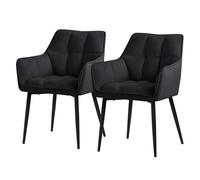 ML-Design Set 2 Sedie per Sala da Pranzo 63x57x90 cm Imbottitura in Spugna Nero con Schienale e Braccioli Telaio in Metallo Poltroncina Confortevole Ergonomica per Cucina Salotto o Soggiorno