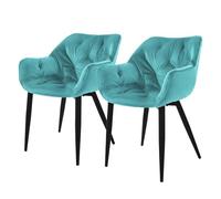 ML-Design Set 2 Sedie per Sala da Pranzo in Velluto Petrolio Poltroncine da Salotto Imbottite con Braccioli Gambe in Metallo Poltrone per Soggiorno con Schienale Ergonomiche e Confortevoli
