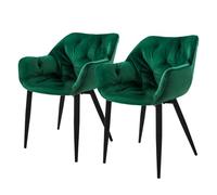 ML-Design Set 2 Sedie per Sala da Pranzo in Velluto Verde Scuro Poltroncine da Salotto Imbottite con Braccioli Gambe in Metallo Poltrone per Soggiorno con Schienale Ergonomiche e Confortevoli