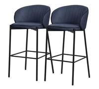 ML-Design Set 2 Sgabelli da Bar Blu Scuro con Rivestimento in Tessuto, Altezza 76 cm, Struttura in Metallo, con Schienale Arrotondato e Poggiapiedi, Sedia Alta Imbottita da Cucina, Sgabello da Isola