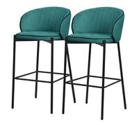 ML-Design Set 2 Sgabelli da Bar Verde Petrolio con Rivestimento in Tessuto, Altezza 76 cm, Struttura in Metallo, con Schienale Arrotondato e Poggiapiedi, Sedia Imbottita da Cucina, Sgabello Alto