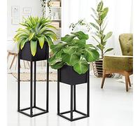 ML-Design Set 2 Supporti per Piante Altezze Diverse 21x50 / 21x70 cm Supporto Fioriera in Metallo Design Moderno Vasi Fiori Resistente alle Intemperie e Robusto da Interno Esterno Base Angolare Nero
