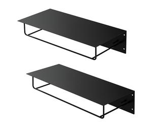 ML-Design Set 2x Appendiabiti da Parete con Gancio Asta e Ripiano per Capelli Beretti 60 x 30 x 15 cm in Acciaio Verniciato a Polvere Nero Attaccapanni da Ingresso Corridoio per Giacche
