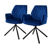 ML-Design Set 2x Sedia da Sala da Pranzo in Velluto Blu Scuro Poltrona Girevole a 180 ° Imbottita con Gambe in Metallo Sedia da Soggiorno con Braccioli e Schienale Poltroncina Ergonomica da Cucina