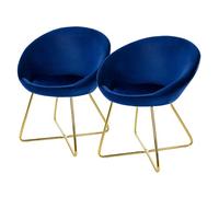 ML-Design Set 2x Sedia da Sala da Pranzo in Velluto Blu Sedia da Soggiorno con Schienale Rotondo Poltrona Imbottita Gambe in Metallo Dorato Poltroncina Ergonomica da Cucina con Schienale e Braccioli