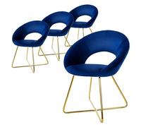 ML-Design Set 4 Sedie per Sala da Pranzo in Velluto Blu con Schienale Rotondo Poltroncina Imbottita da Cucina Salotto con Gambe in Metallo Oro Seduta Ergonomica Confortevole per Soggiorno 64x53x77 cm