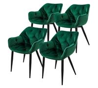 ML-Design Set 4 Sedie per Sala da Pranzo in Velluto Verde Scuro Poltroncine da Salotto Imbottite con Braccioli Gambe in Metallo Poltrone per Soggiorno con Schienale Ergonomiche e Confortevoli