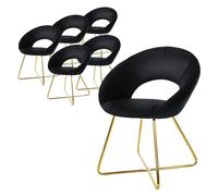 ML-Design Set 6 Sedie per Sala da Pranzo in Velluto Nero con Schienale Rotondo Poltroncina Imbottita da Cucina Salotto con Gambe in Metallo Oro Seduta Ergonomica Confortevole per Soggiorno 64x53x77 cm