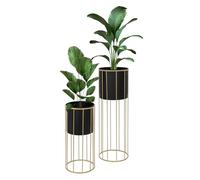 ML-Design Set di 2 Portafiori Nero-Oro Rotondo 21x46,7/24x70,5 cm in Acciaio Portafiori con Fioriera Porta Piante in Metallo Porta Vasi da Fiori 2 Pezzi Fioriera Fioriere Colonna da Interno Esterno
