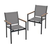 ML-Design Set di 2 Sedie da Giardino Grigio Scuro con Braccioli in Legno Naturale, Poltrone in Textilene Traspirante per Patio e Balcone, Struttura in Alluminio Resistente alle Intemperie per Esterno