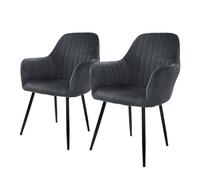 ML-Design Set di 2 Sedie da Pranzo con Schienale e Braccioli Grigio Sedia da Cucina con Rivestimento in Velluto Poltroncina Imbottita con Gambe in Metallo Sedie Ergonomiche Poltrona Poltroncine