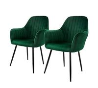 ML-Design Set di 2 Sedie da Pranzo con Schienale e Braccioli Verde Sedia da Cucina con Rivestimento in Velluto Poltroncina Imbottita con Gambe in Metallo Sedie Ergonomiche Poltrona Poltroncine