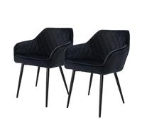 ML-Design Set di 2 Sedie da Sala da Pranzo con Braccioli e Schienale Rivestimento in Velluto Nero Sedia da Cucina Imbottita con Gambe in Acciaio Poltrona per Soggiorno Salotto Design Elegante