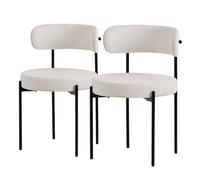 ML-Design Set di 2 Sedie per Sala da Pranzo Sedia da Cucina in Tessuto Teddy Bianco Poltroncina da Soggiorno con Schienale Poltrona Imbottita con Gambe in Metallo Nero Sedie Lounge Ergonomiche