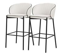 ML-Design Set di 2 Sgabelli da Bar Beige con Rivestimento in Tessuto, Altezza 76 cm, Struttura in Metallo, con Schienale Arrotondato e Poggiapiedi, Sedia Alta Imbottita da Cucina, Sgabello da Isola