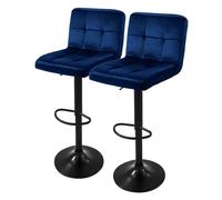 ML-Design Set di 2 Sgabelli da Bar Rivestimento in Velluto Blu Sedia da Bancone Regolabile in Altezza 63-83 cm Girevole a 360° Sgabello Alto da Cucina Imbottito con Schienale e Poggiapiedi
