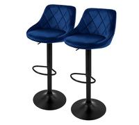 ML-Design Set di 2 Sgabelli da Bar Rivestimento in Velluto Blu Sgabello da Bancone Regolabile in Altezza 62-82 cm Girevole a 360° Sedie Alte Sedia da Bistrot con Schienale e Poggiapiedi