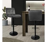 ML-Design Set di 2 Sgabelli da Bar Rivestimento in Velluto Grigio Sedia da Bancone Regolabile in Altezza 63-83 cm Girevole a 360° Sgabello Alto da Cucina Imbottito con Schienale e Poggiapiedi
