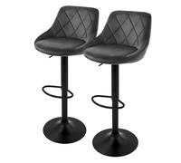 ML-Design Set di 2 Sgabelli da Bar Rivestimento in Velluto Grigio Sgabello da Bancone Regolabile in Altezza 62-82 cm Girevole a 360° Sedie Alte Sedia da Bistrot con Schienale e Poggiapiedi