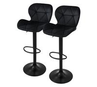 ML-Design Set di 2 Sgabelli da Bar Rivestimento in Velluto Nero Sedia da Bancone Regolabile in Altezza 59-79 cm Girevole a 360° Sgabello Alto da Cucina Sedie da Bistrot con Schienale e Poggiapiedi