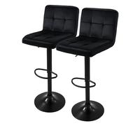 ML-Design Set di 2 Sgabelli da Bar Rivestimento in Velluto Nero Sedia da Bancone Regolabile in Altezza 63-83 cm Girevole a 360° Sgabello Alto da Cucina Imbottito con Schienale e Poggiapiedi