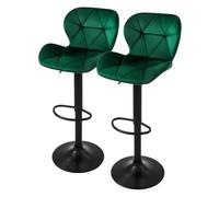 ML-Design Set di 2 Sgabelli da Bar Rivestimento in Velluto Verde Sedia da Bancone Regolabile in Altezza 59-79 cm Girevole a 360° Sgabello Alto da Cucina Sedie da Bistrot con Schienale e Poggiapiedi