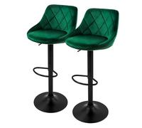ML-Design Set di 2 Sgabelli da Bar Rivestimento in Velluto Verde Sgabello da Bancone Regolabile in Altezza 62-82 cm Girevole a 360° Sedie Alte Sedia da Bistrot con Schienale e Poggiapiedi