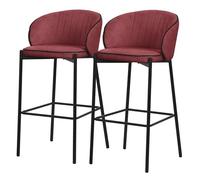 ML-Design Set di 2 Sgabelli da Bar Rosso con Rivestimento in Tessuto, Altezza 76 cm, Struttura in Metallo, con Schienale Arrotondato e Poggiapiedi, Sedia Alta Imbottita da Cucina, Sgabello da Isola