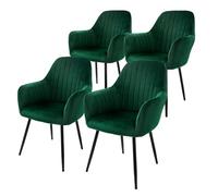 ML-Design Set di 4 Sedie da Pranzo con Schienale e Braccioli Verde Sedia da Cucina con Rivestimento in Velluto Poltroncina Imbottita con Gambe in Metallo Sedie Ergonomiche Poltrona Poltroncine