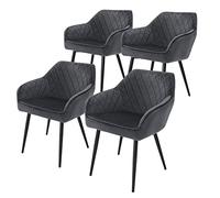 ML-Design Set di 4 Sedie da Sala da Pranzo con Braccioli e Schienale Rivestimento in Velluto Antracite Sedia da Cucina Imbottita con Gambe in Acciaio Poltrona per Soggiorno Salotto Design Elegante
