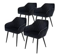 ML-Design Set di 4 Sedie da Sala da Pranzo con Braccioli e Schienale Rivestimento in Velluto Nero Sedia da Cucina Imbottita con Gambe in Acciaio Poltrona per Soggiorno Salotto Design Elegante