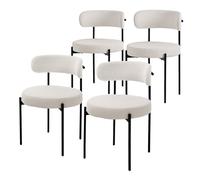 ML-Design Set di 4 Sedie per Sala da Pranzo Sedia da Cucina in Tessuto Teddy Bianco Poltroncina da Soggiorno con Schienale Poltrona Imbottita con Gambe in Metallo Nero Sedie Lounge Ergonomiche