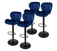 ML-Design Set di 4 Sgabelli da Bar Rivestimento in Velluto Blu Sedia da Bancone Regolabile in Altezza 59-79 cm Girevole a 360° Sgabello Alto da Cucina Sedie da Bistrot con Schienale e Poggiapiedi