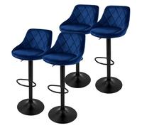 ML-Design Set di 4 Sgabelli da Bar Rivestimento in Velluto Blu Sgabello da Bancone Regolabile in Altezza 62-82 cm Girevole a 360° Sedie Alte Sedia da Bistrot con Schienale e Poggiapiedi