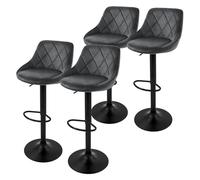 ML-Design Set di 4 Sgabelli da Bar Rivestimento in Velluto Grigio Sgabello da Bancone Regolabile in Altezza 62-82 cm Girevole a 360° Sedie Alte Sedia da Bistrot con Schienale e Poggiapiedi